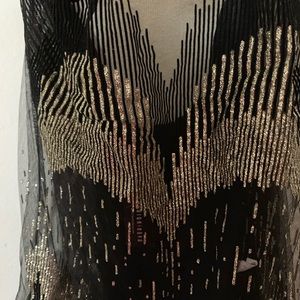 Sheer mesh glittery bell sleeves bodysuit